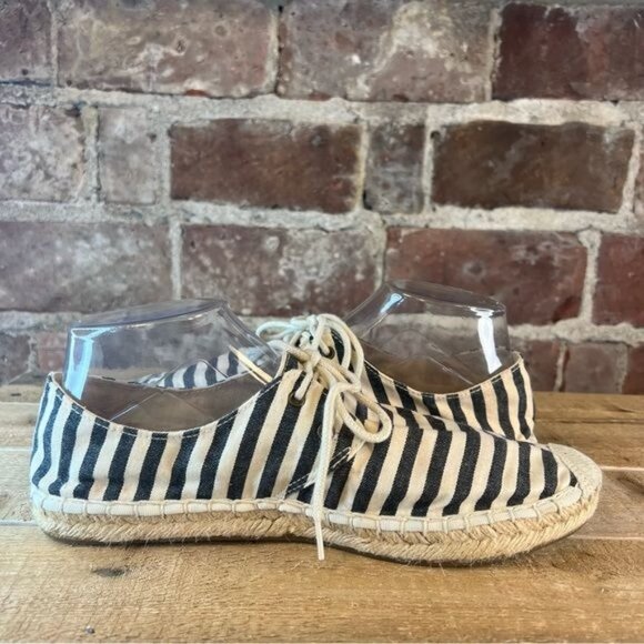 J Crew Nautical Striped Dark Blue / Black Espadrille Lace Up Flats Sz 9 - Picture 6 of 11